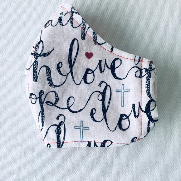 FACE MASK WHITE  BLACK WITH LOGO FAITH HOPE LOVE - Picture 6 of 8